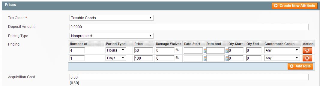 Rental Product Pricing