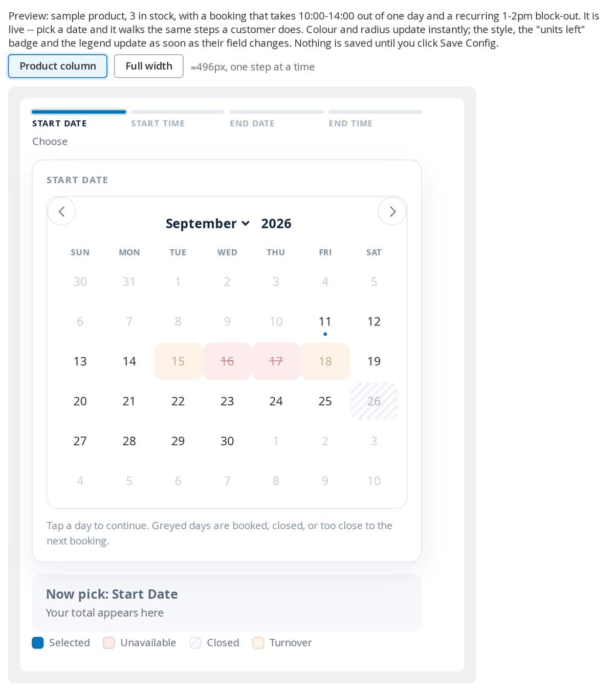 Calendar Styler live preview in the admin