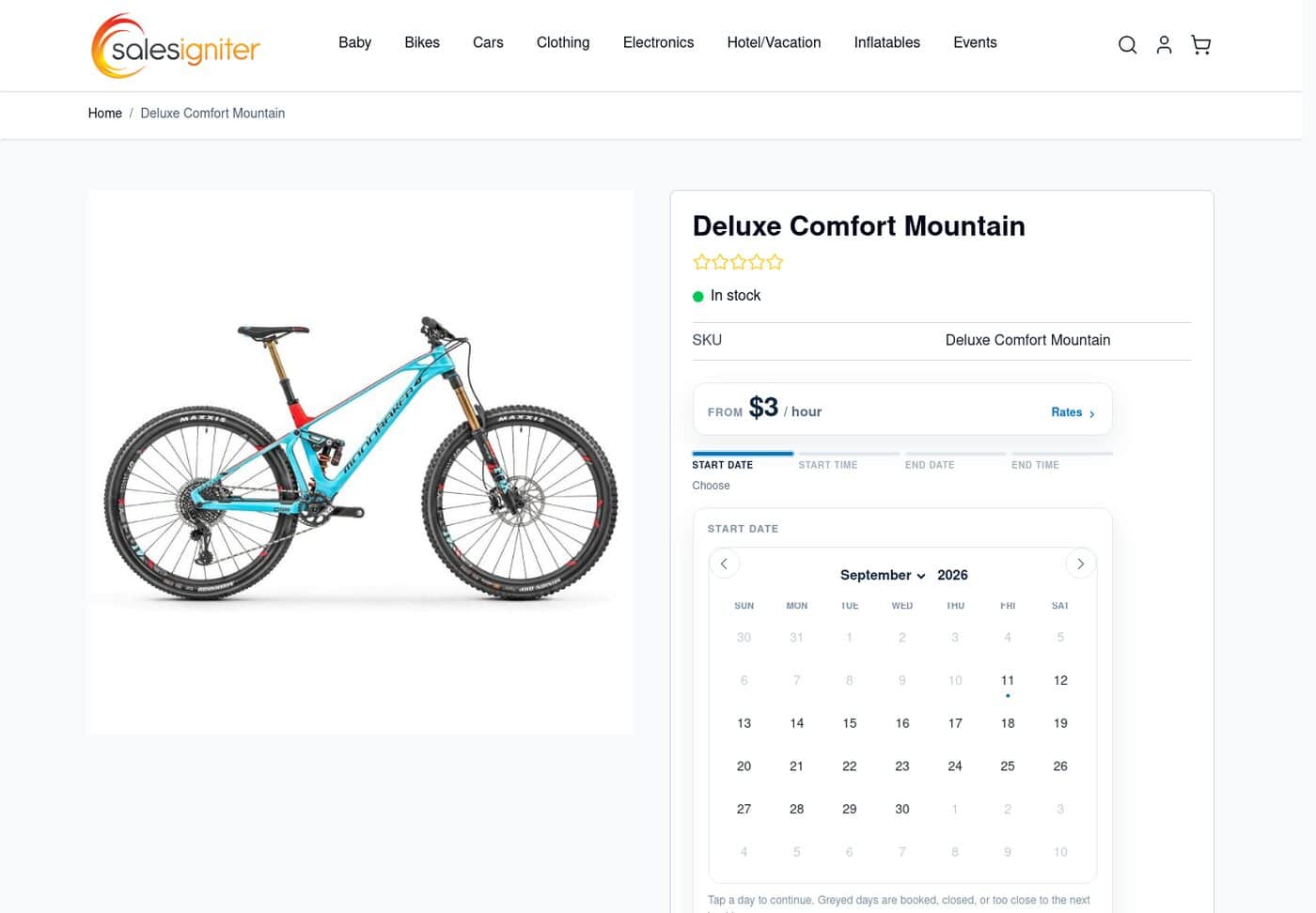 Guided rental date picker on a Magento 2 product page