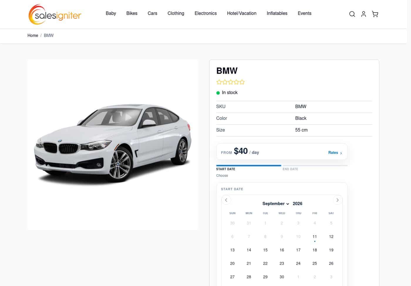 Hyva theme rental product page in Magento 2