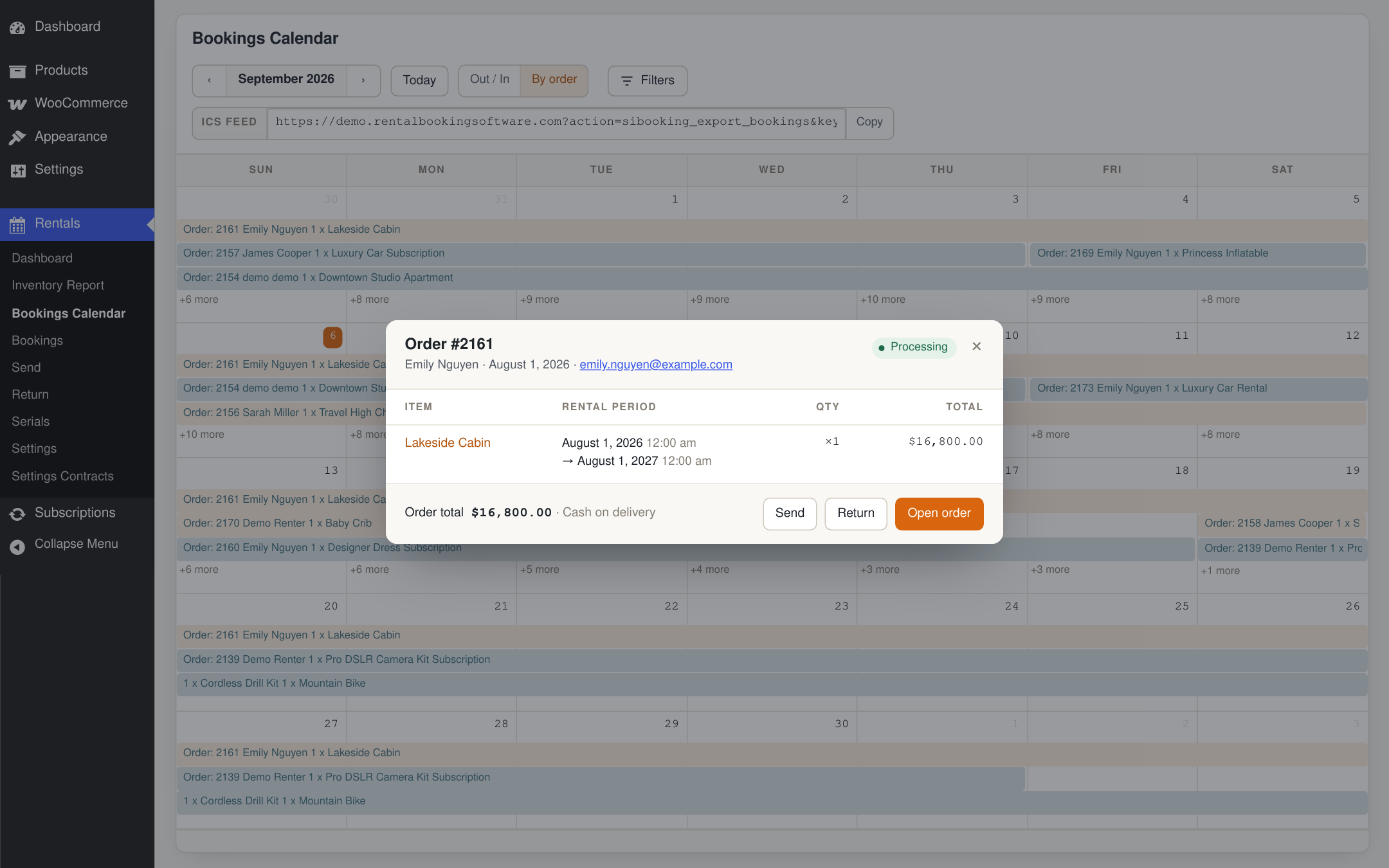 Order Popup From The Calendar