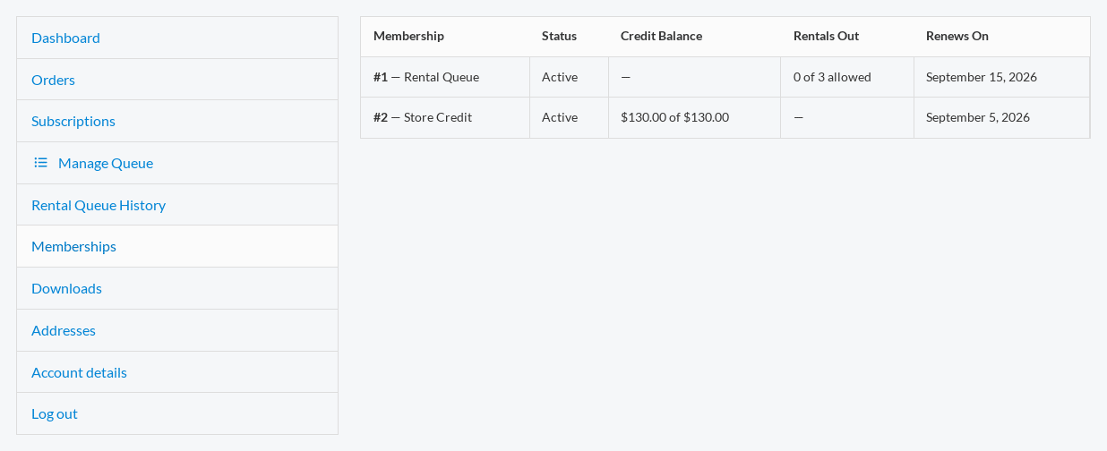 Customer Memberships In My Account