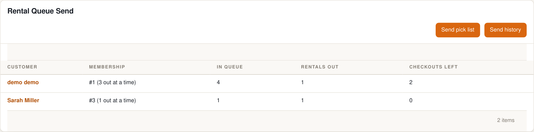 Admin Rental Queue Send