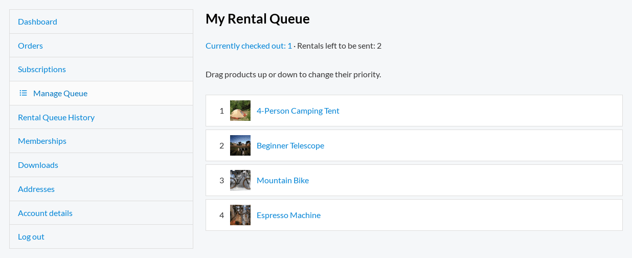 Customer Rental Queue With Drag To Reorder