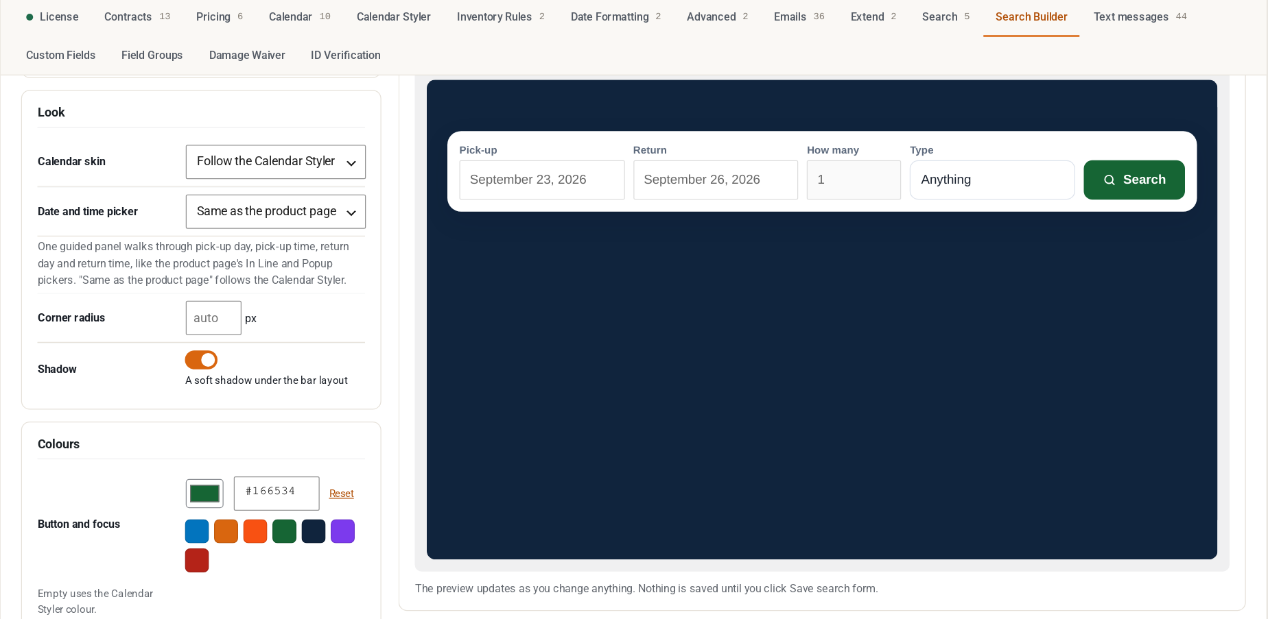 Search Builder Colours And Style