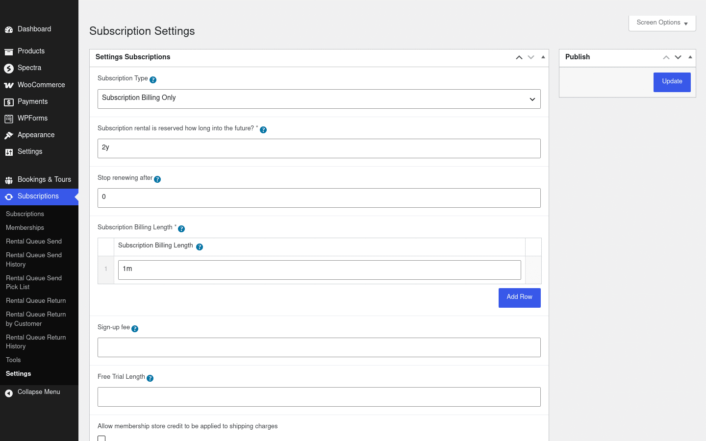 Subscription And Membership Settings