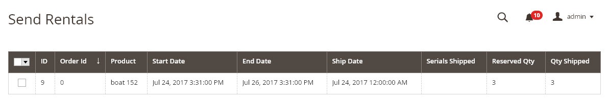 Send Rentals History