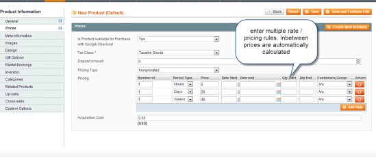 Product Edit Pricing Settings