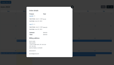 Admin Calendar Report Order View