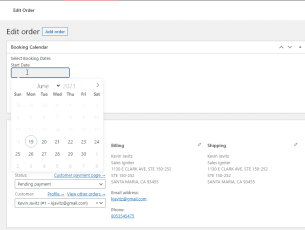 Admin Create Order Calendar Support