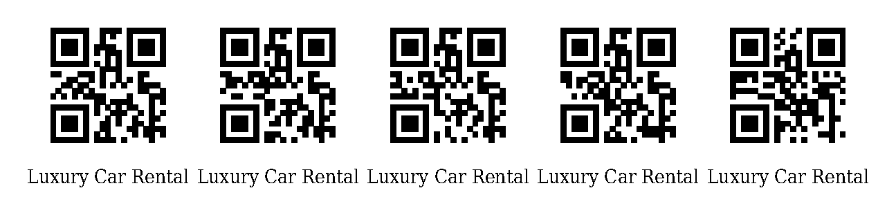 PDF sheet of five QR code labels, each with Luxury Car Rental printed underneath