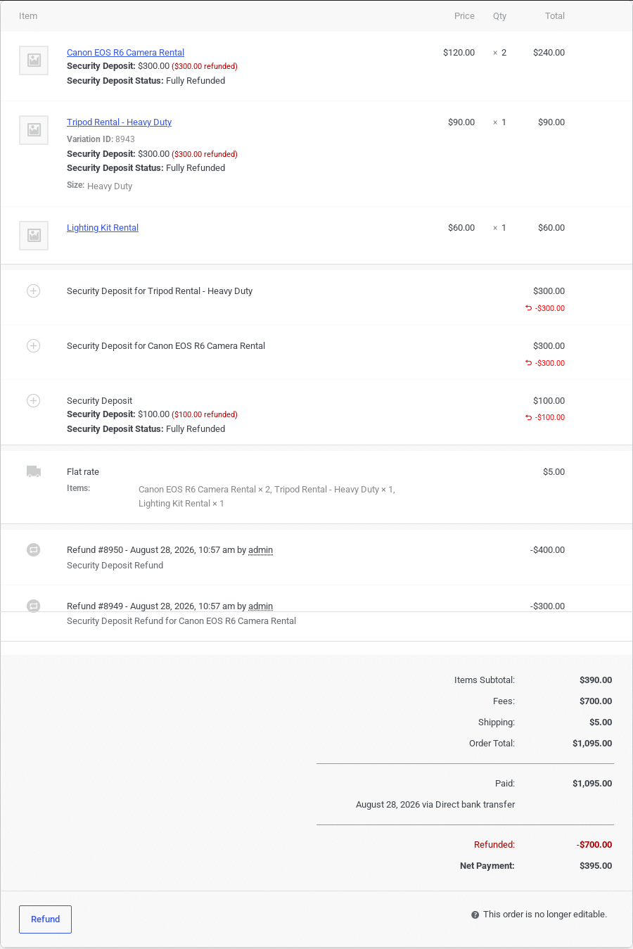 Order items after all deposits were refunded