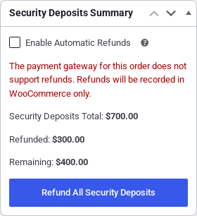 The summary after one of three deposits was refunded