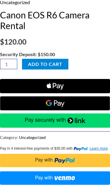The security deposit shown on a product page
