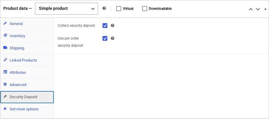A product set to use the per-order security deposit