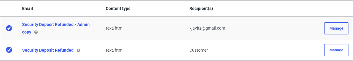 The Security Deposit Refunded emails in WooCommerce > Settings > Emails
