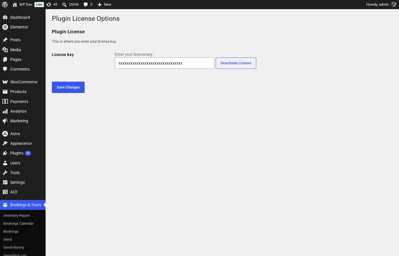 The Bookings & Tours license page