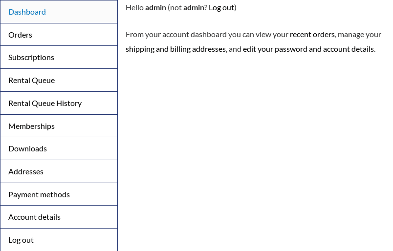 The My Account navigation with the new Subscriptions, Rental Queue and Memberships items