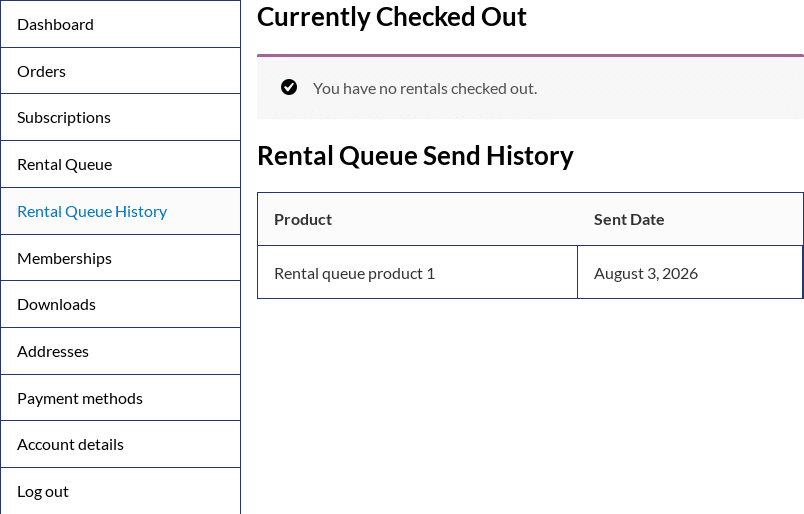 My Account > Rental Queue History