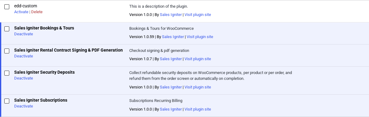 Sales Igniter plugins in the WordPress plugins list