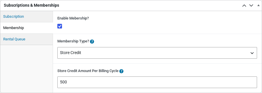 The Membership tab set to Store Credit