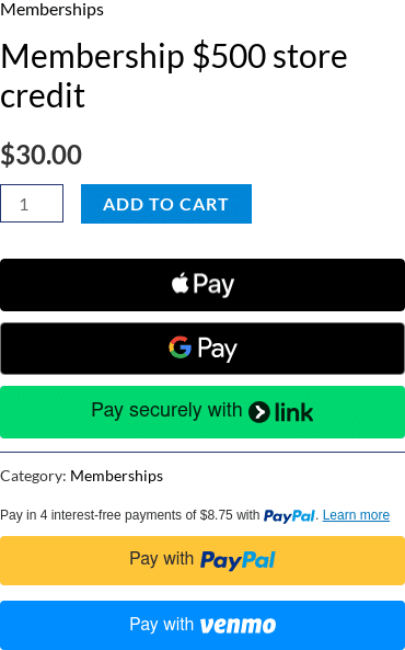 A membership product on the storefront