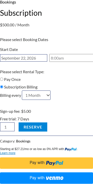 A subscription product on the storefront