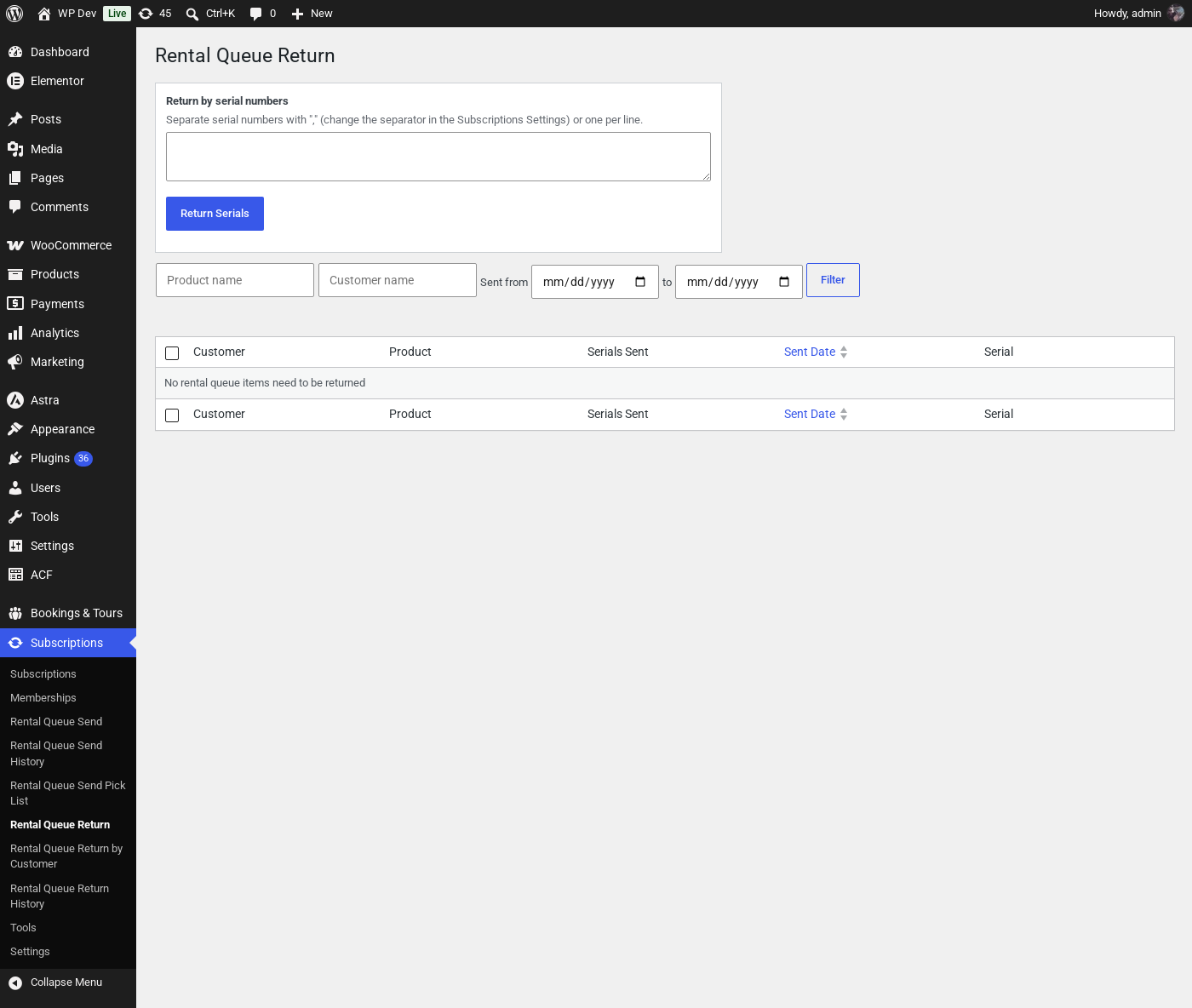The Rental Queue Return page