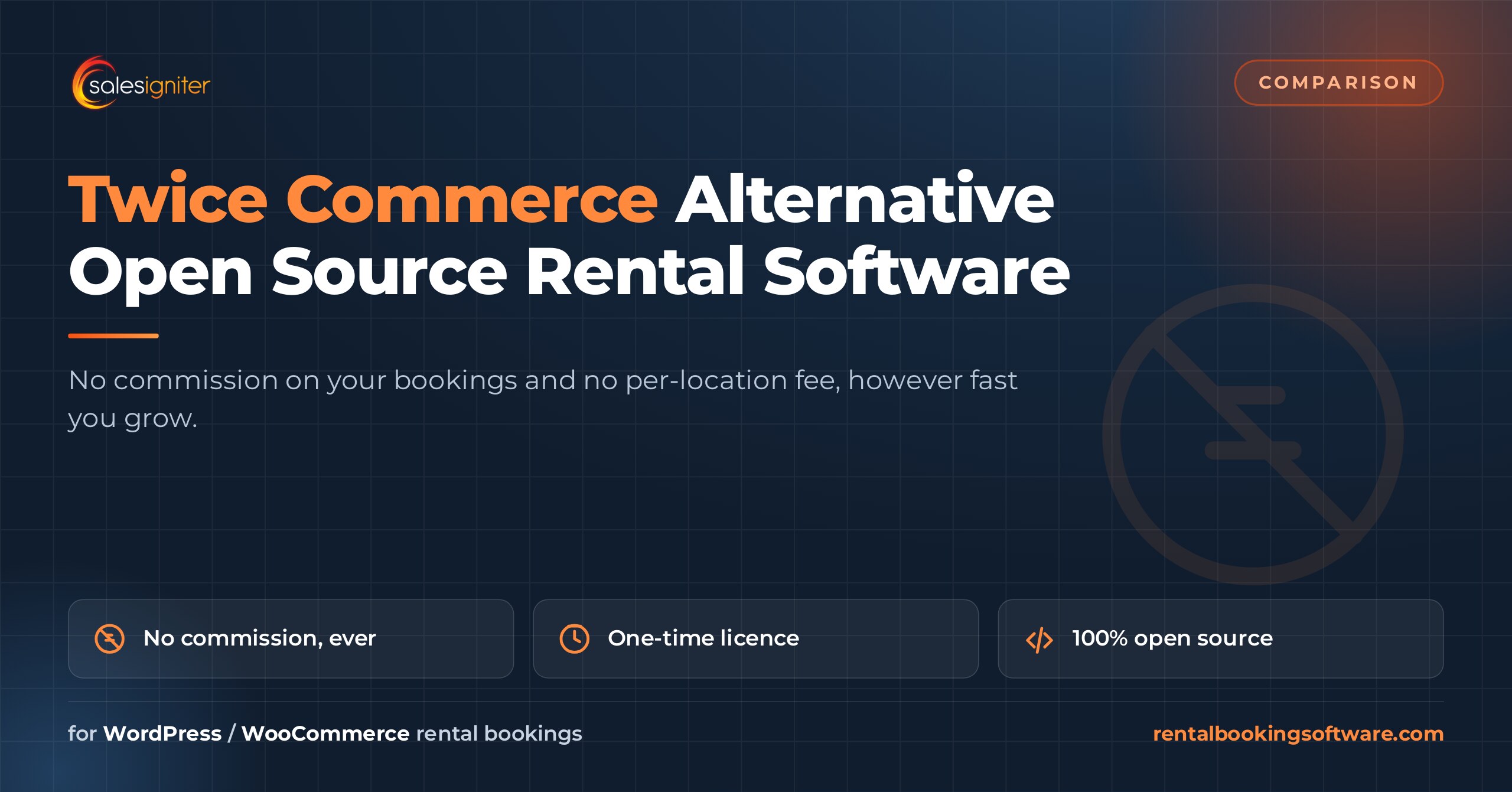 Twice Commerce alternative — Sales Igniter open source rental booking software for WooCommerce, a one-time licence with no commission on bookings