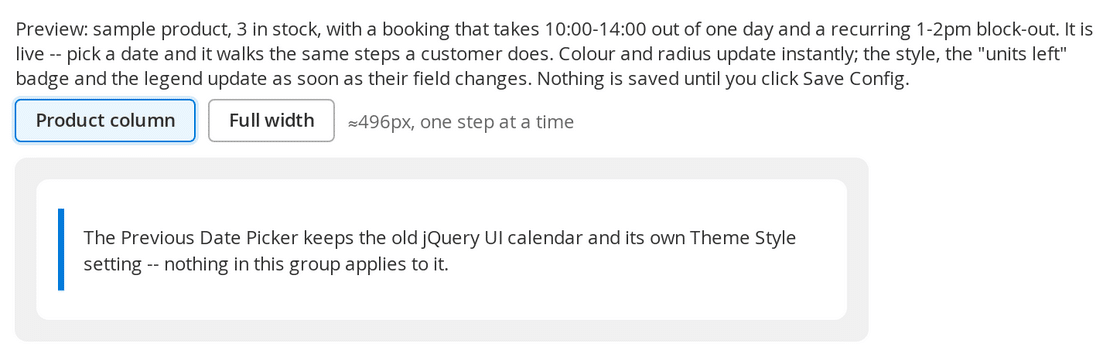 Previous Date Picker, the jQuery UI calendar that shipped before version 1.2.197, shown in the Calendar Styler live preview
