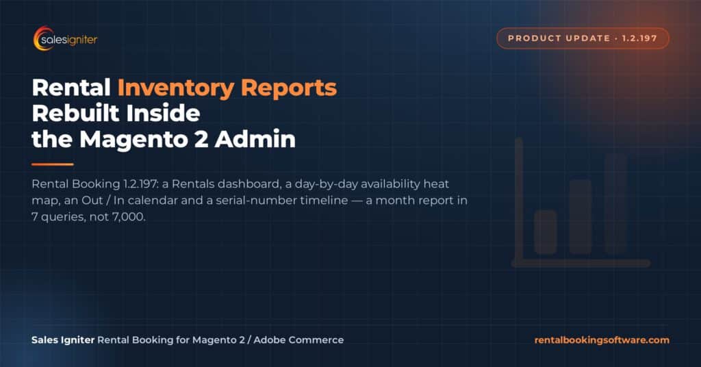 Equipment rental inventory management software built into the Magento 2 admin, version 1.2.197