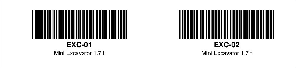Code 39 barcode labels with the serial code and product name printed underneath