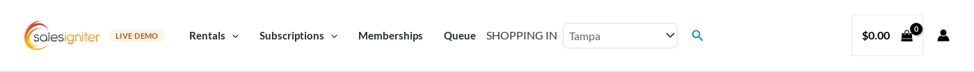 A shop header with Shopping in and a dropdown set to Tampa at the end of the main menu