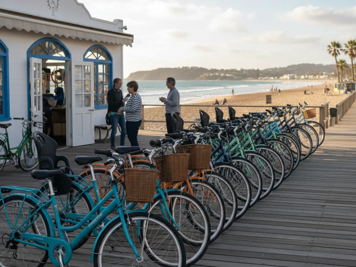 Rental bikes and e-bikes outside a hire shop