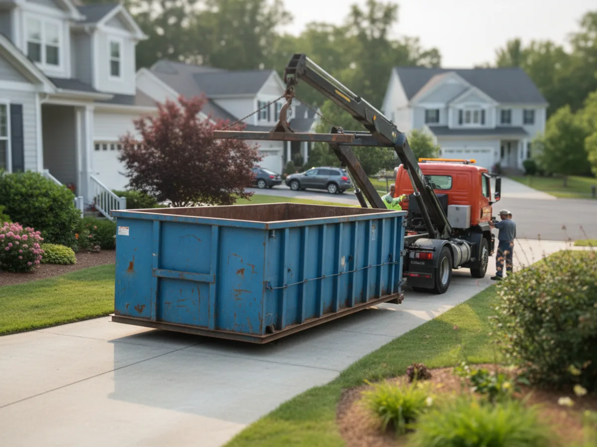Roll-off dumpster being delivered