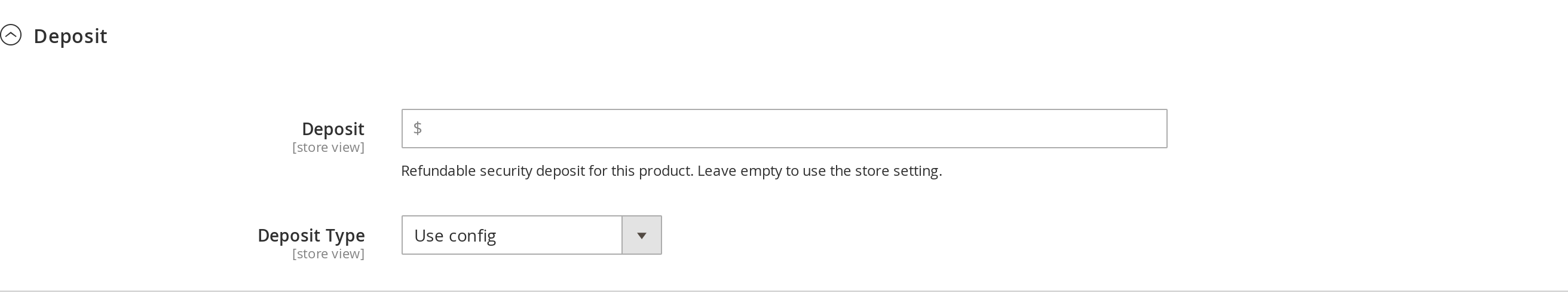 Deposit settings on a Magento 2 rental product