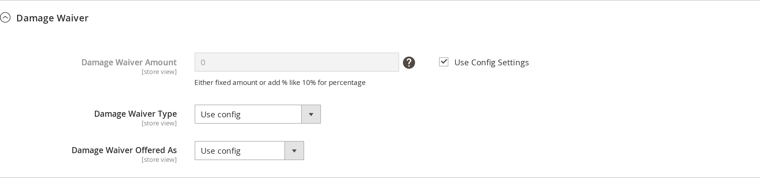 Damage Waiver settings on a Magento 2 rental product