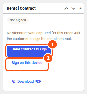 The Rental Contract box of an order with no signed contract