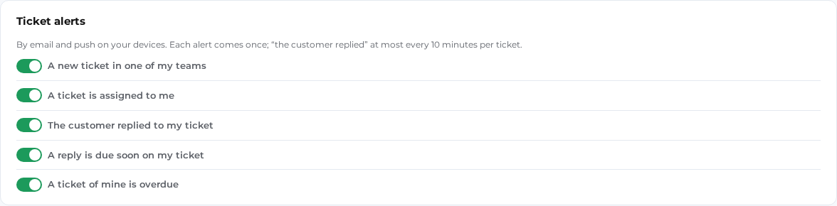 Ticket alerts on the Notifications screen.