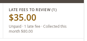 Late fees to review tile on the Rental Dashboard