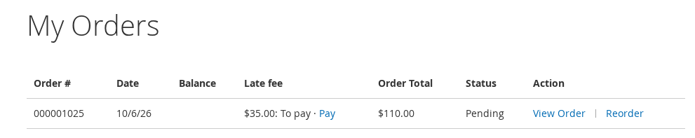 Late fee column in My Orders