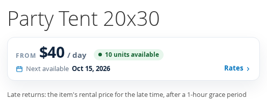 Late returns policy sentence under the price on the product page