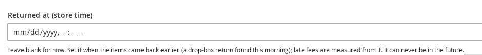 Returned at (store time) field above the Return Rentals grid