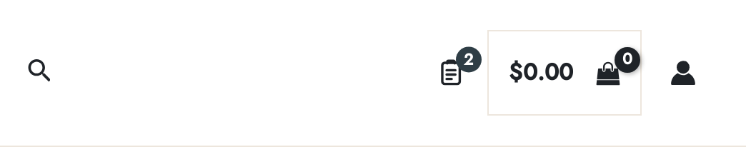 The store header with the quote icon and a badge of 2 right before the cart, the cart total and the account icon