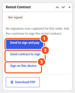 The Rental Contract box of an unpaid order