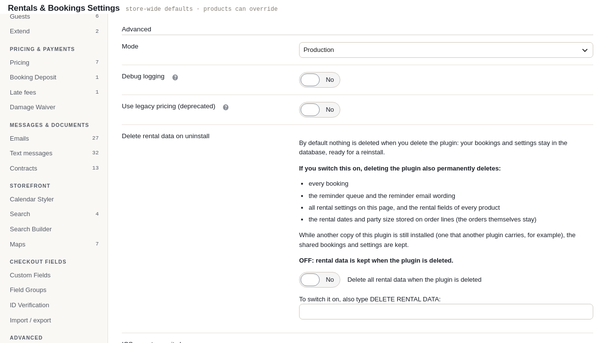 The Advanced tab: Mode set to Production, and the ICS Export Security Keys table with one key (hidden)