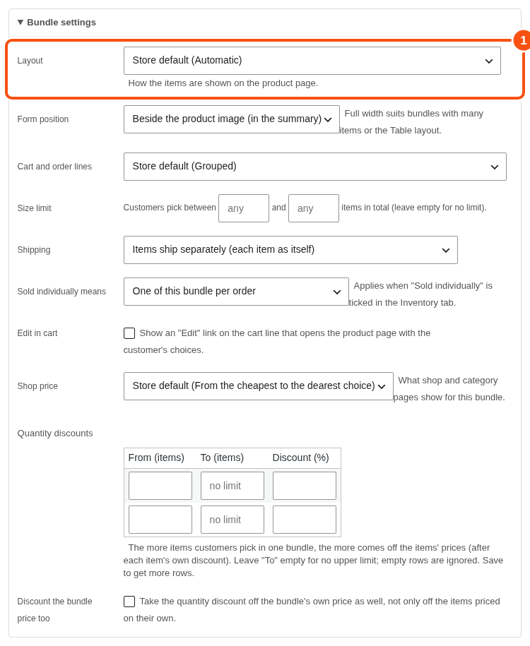 The open Bundle settings block.
