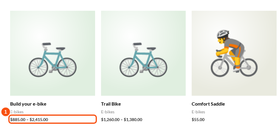 A shop page with a bundle card showing a price range.