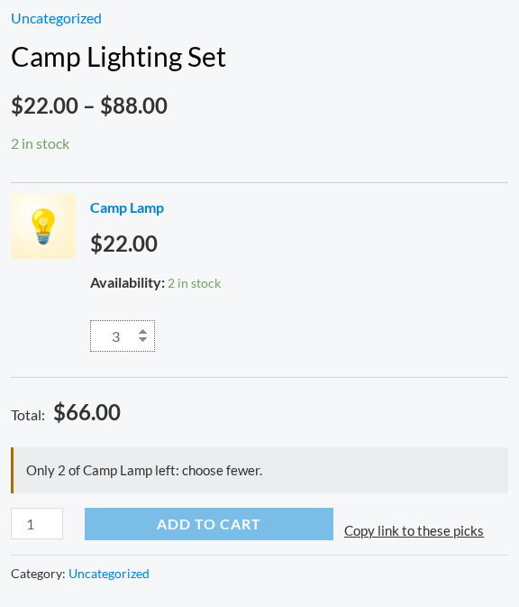 A product page message saying only two of an item are left.