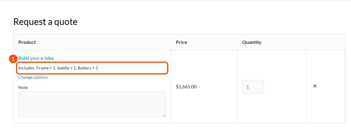 A quote request line holding a bundle with its picks.
